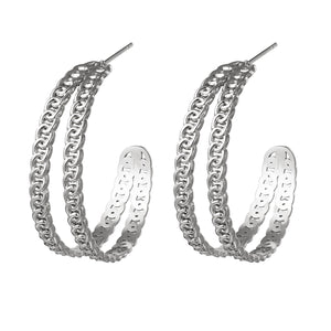 Oorbellen chain hoops zilver